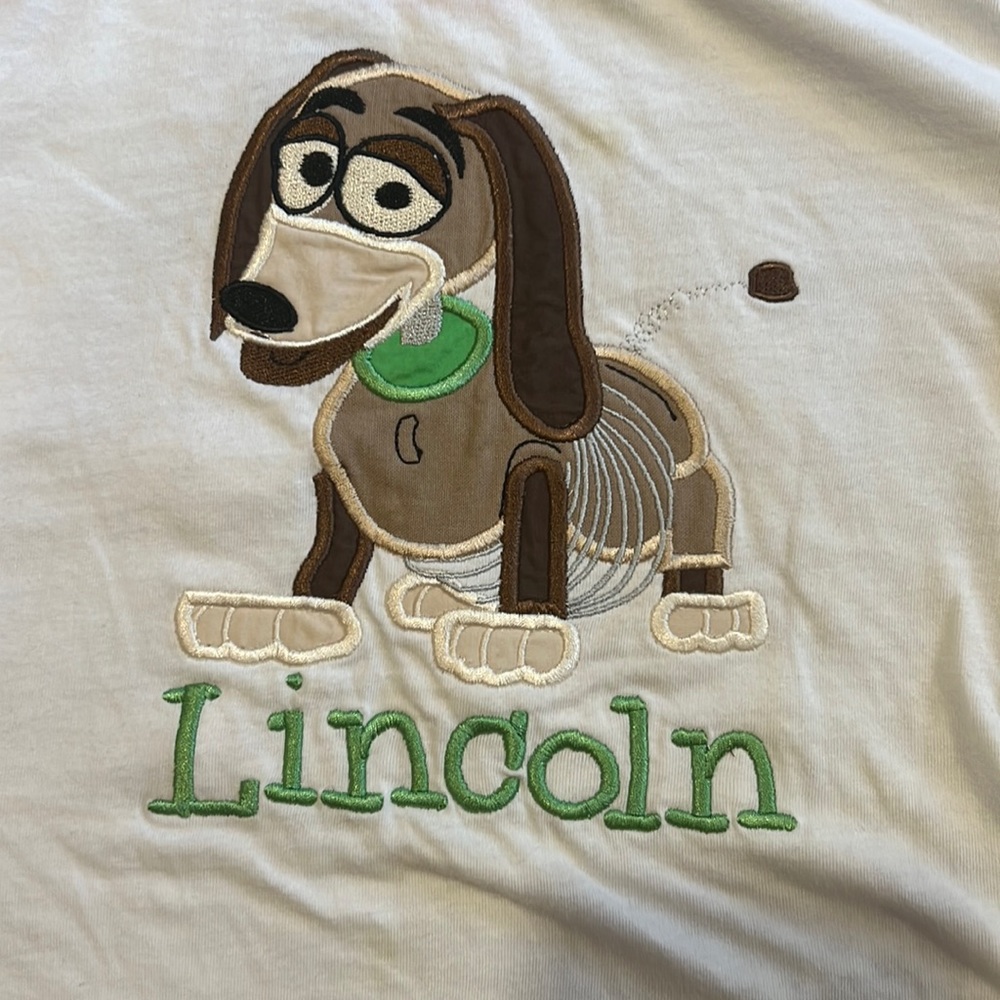 5T monogram boys toy story Lincoln shirt. Slinky dog with monogram.